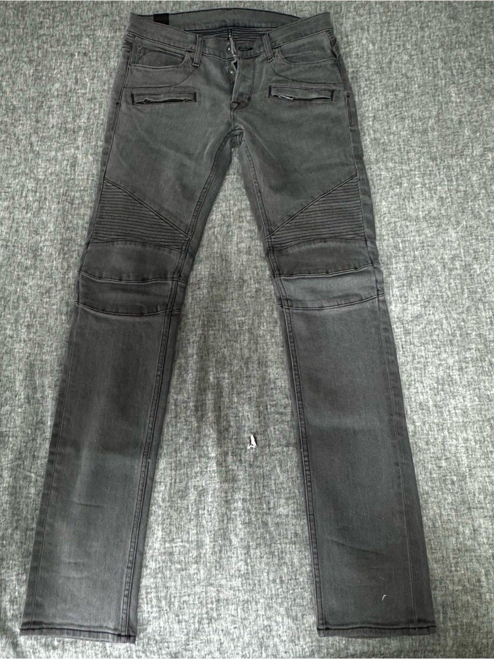 Hudson Mens 31 Gray Moto Biker Jeans Skinny Stretch Ribbed Knee Zipper Pocket
